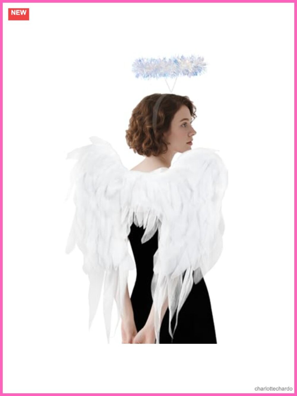 White Chiffon Angel Wings and Halo Headband Set Cosplay Costume Accessory
